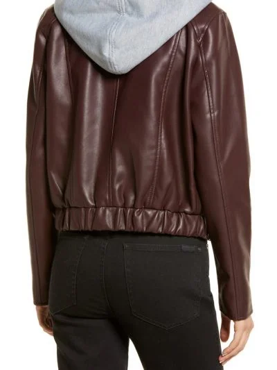 Brown Hooded And Biker Leather Jacket For Women