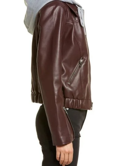 Brown Hooded And Biker Leather Jacket For Women