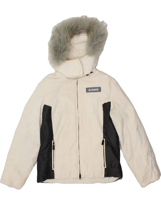 COLMAR Womens Hooded Padded Jacket IT 40 Small White Colourblock Polyamide