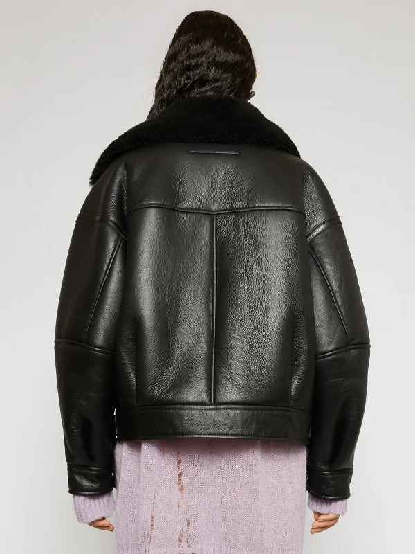 Shearling aviator black fur Leather jacket