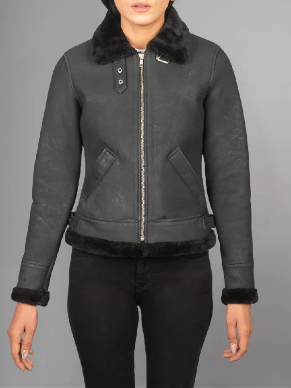 Sherilyn B-3 Distressed Leather Bomber Jacket