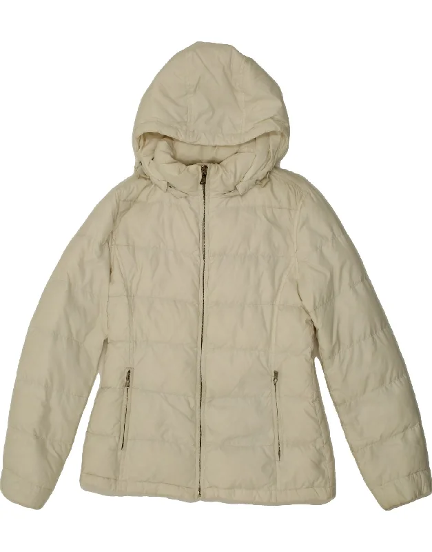 TOMMY HILFIGER Womens Hooded Padded Jacket UK 12 Medium Off White Nylon