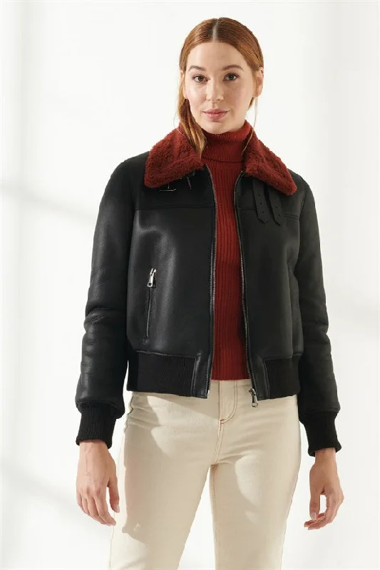 Women's Authentic Black Shearling Leather Jacket