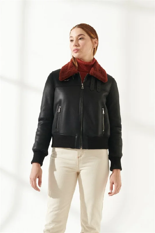 Women's Authentic Black Shearling Leather Jacket