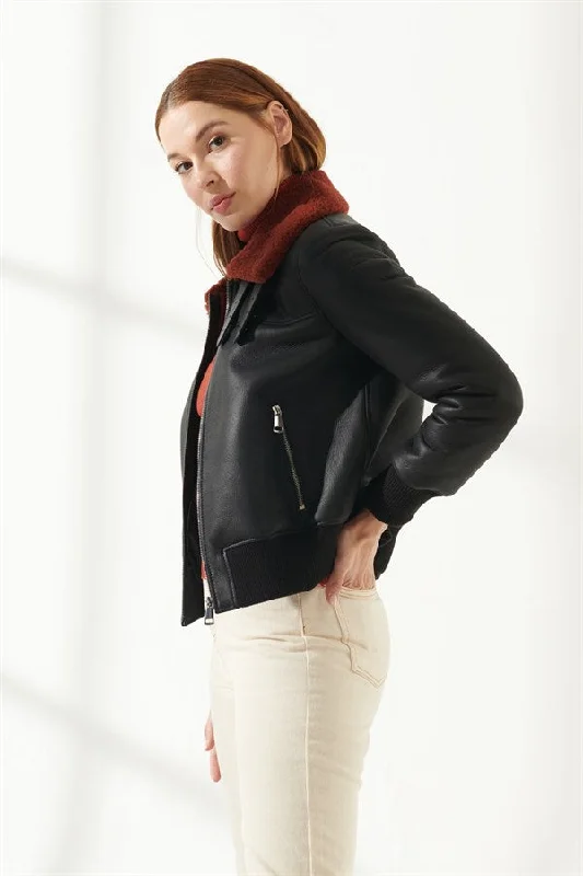 Women's Authentic Black Shearling Leather Jacket