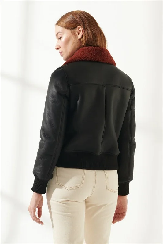 Women's Authentic Black Shearling Leather Jacket