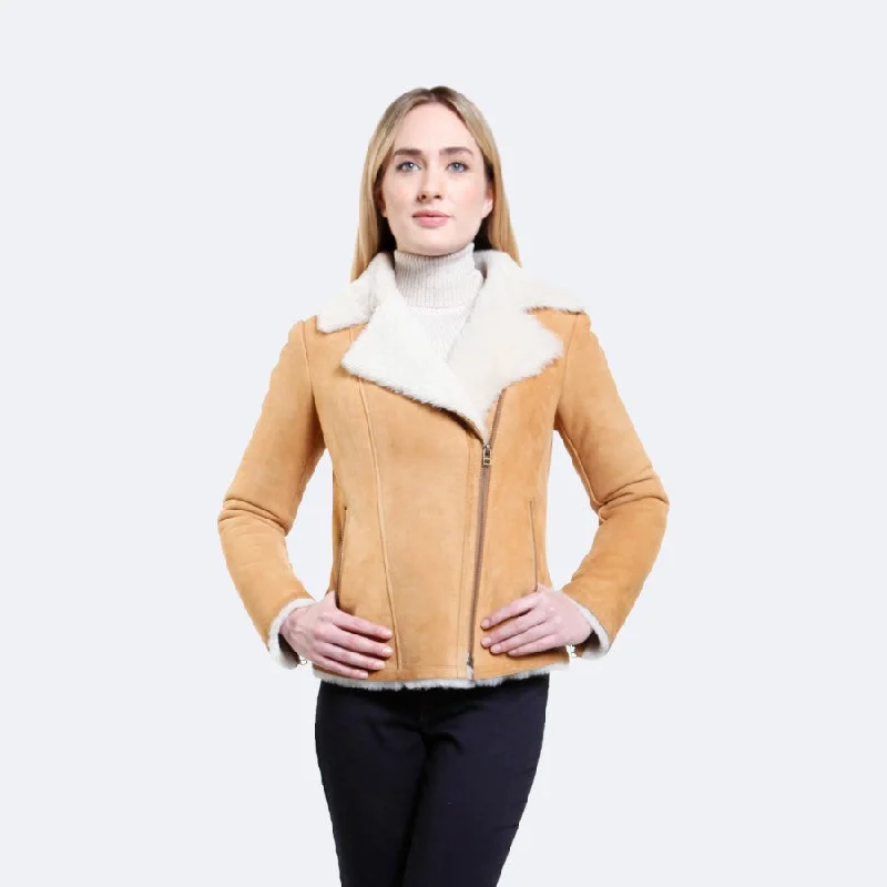 Women's Classic Tan Shearling Leather Jacket