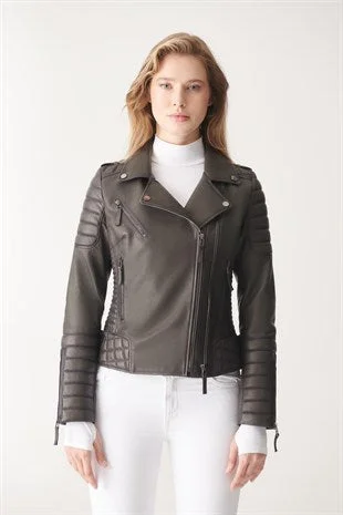 Women's Padded Black Biker Leather Jacket