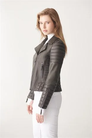 Women's Padded Black Biker Leather Jacket