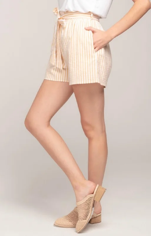 Everly - Striped Paper Bag Shorts in Yellow