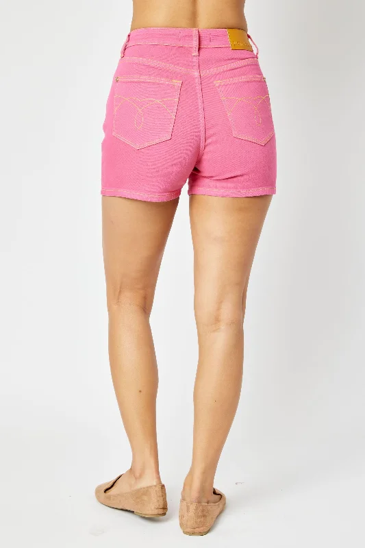 Judy Blue On The Spot Garment Dyed Pocket Embroidery Shorts - Magenta