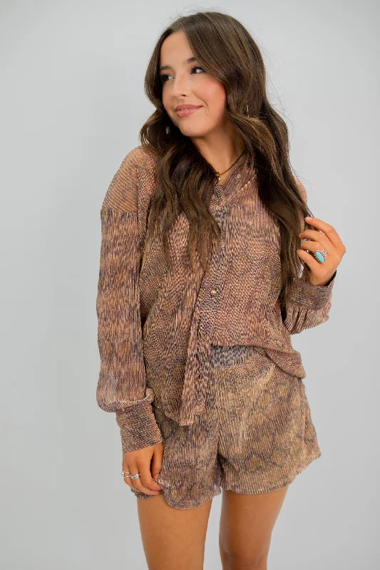 Metallic Snake Shorts and Button Down Top Set