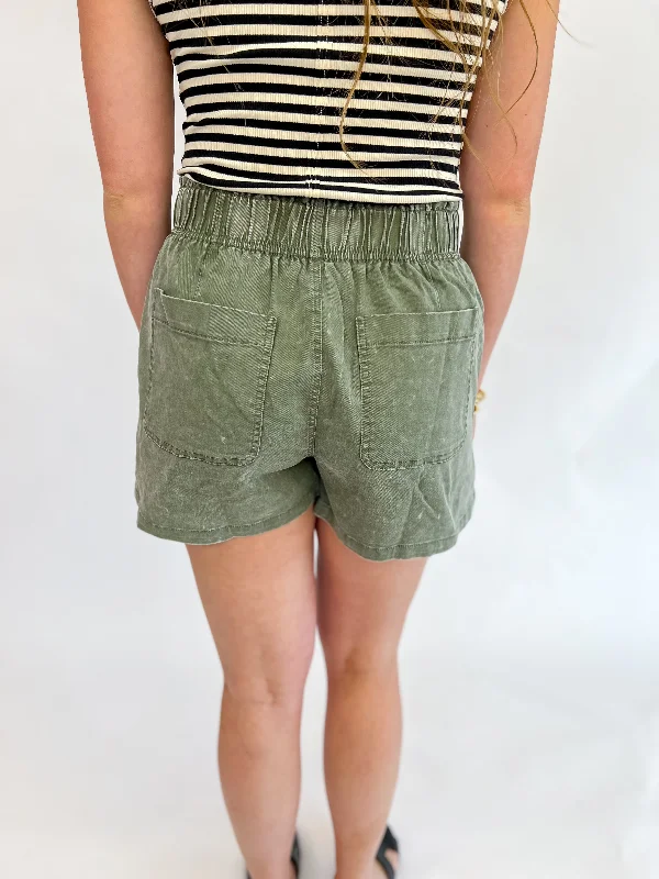 Monica High Waisted Shorts-Army