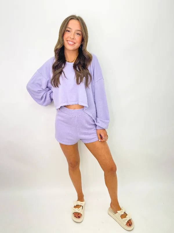 Washed Lavender Pullover and Shorts Set