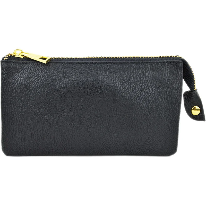 Brittney Wristlet Clutch Black Vegan Leather Handbags