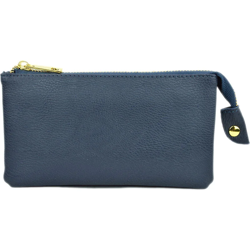 Brittney Wristlet Clutch Navy Vegan Leather Handbags