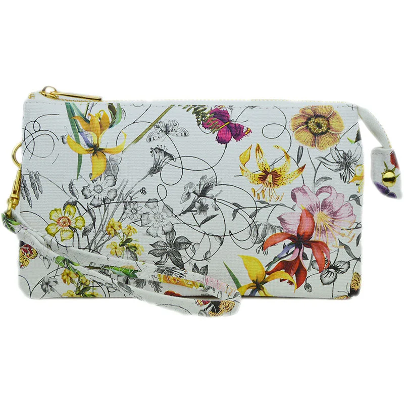 Claire Crossbody Clutch White Floral Vegan Leather Handbags