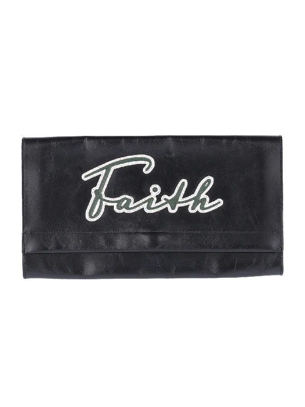 faith appliqué leather clutch