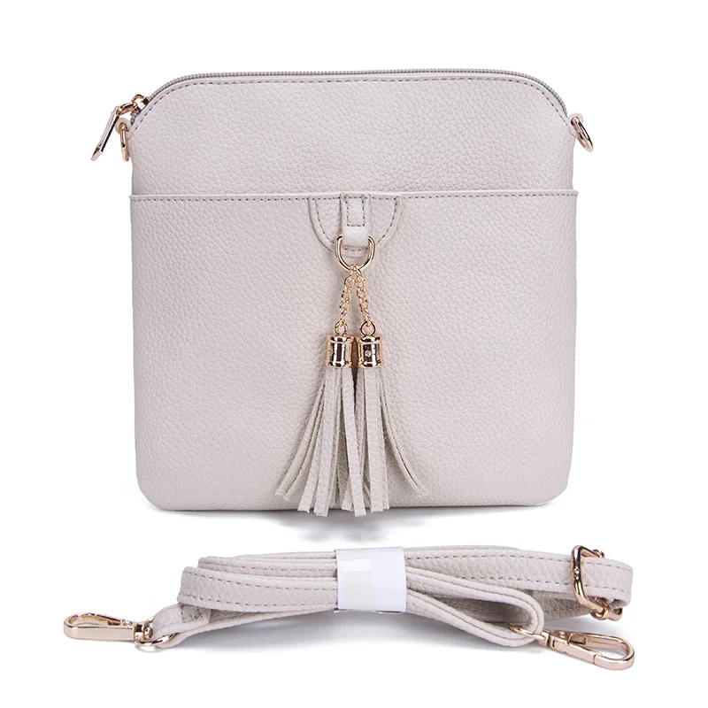 Handbag City Medium Crossbody with Tassel in Ivory