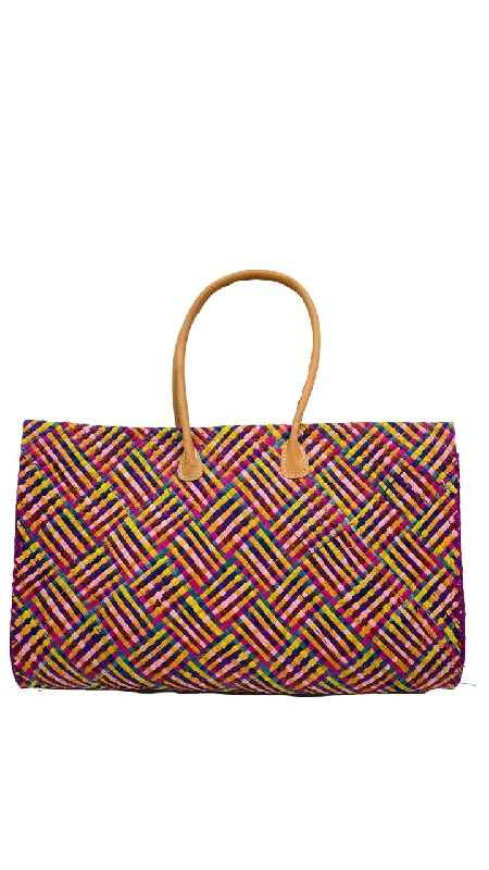 Large Monte Carlo Big Straw Beach Bag by Shebobo in Raspberry Multi